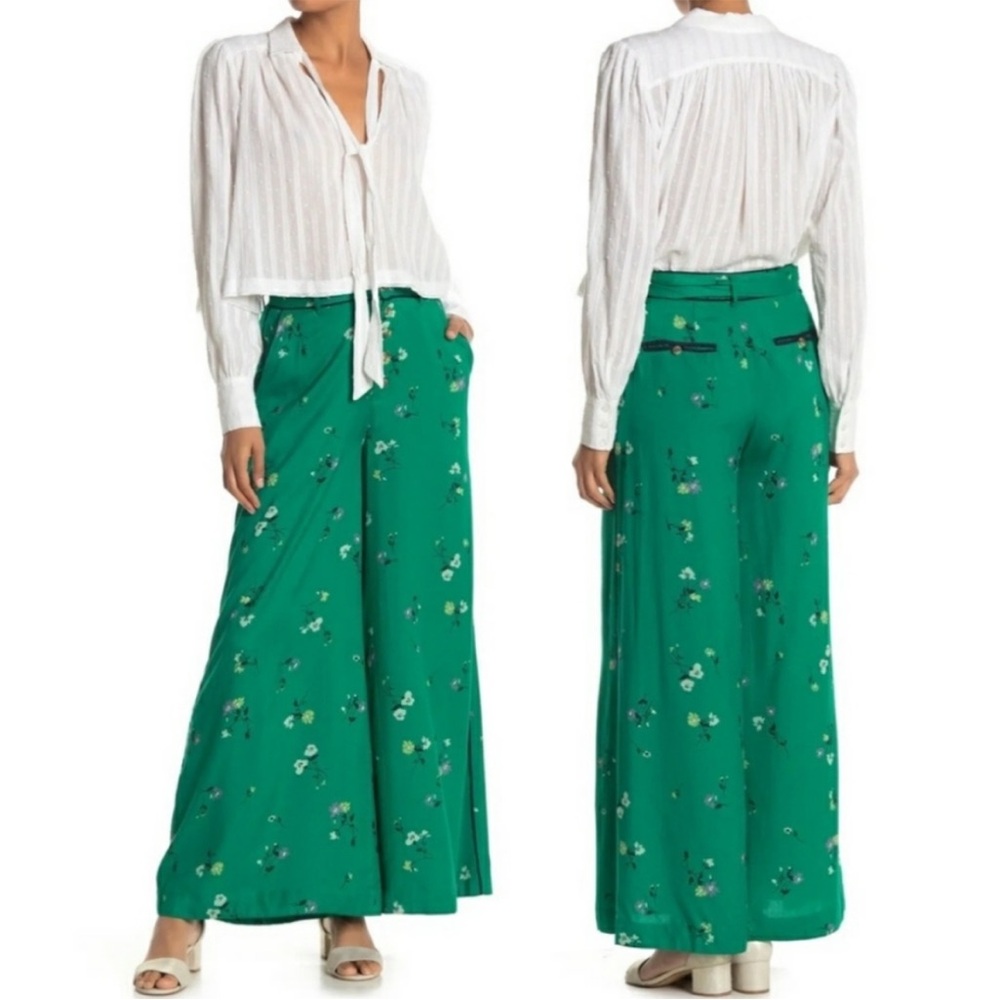 Free People Green Floral Wide Leg Jumpsuit Pants